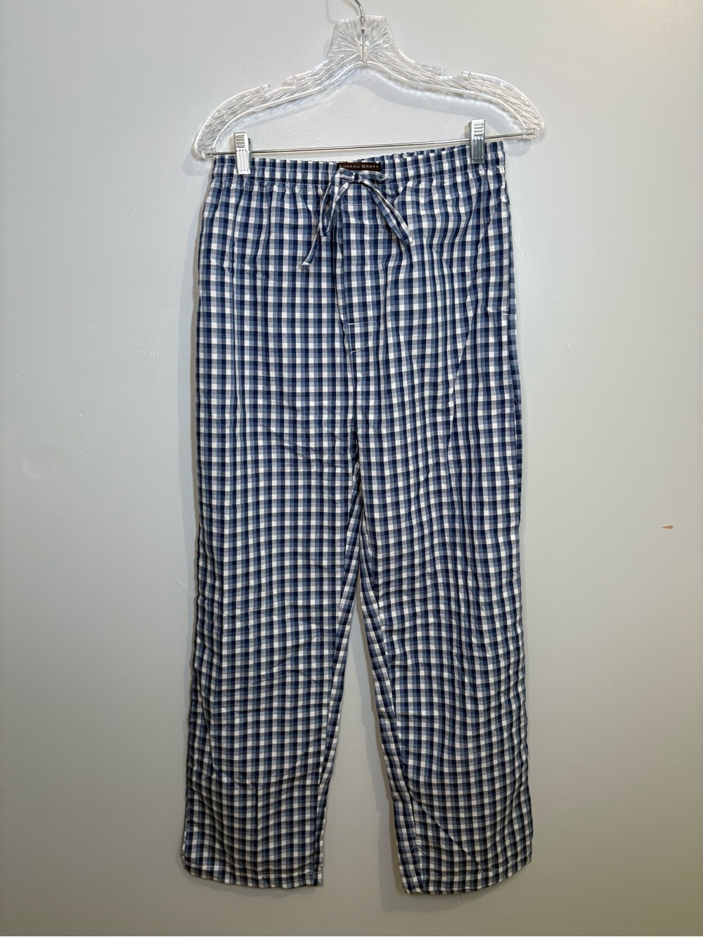 Blue White Check Drawstring Pants Gingham Plaid Easy Pants Casual Lounge Sleep